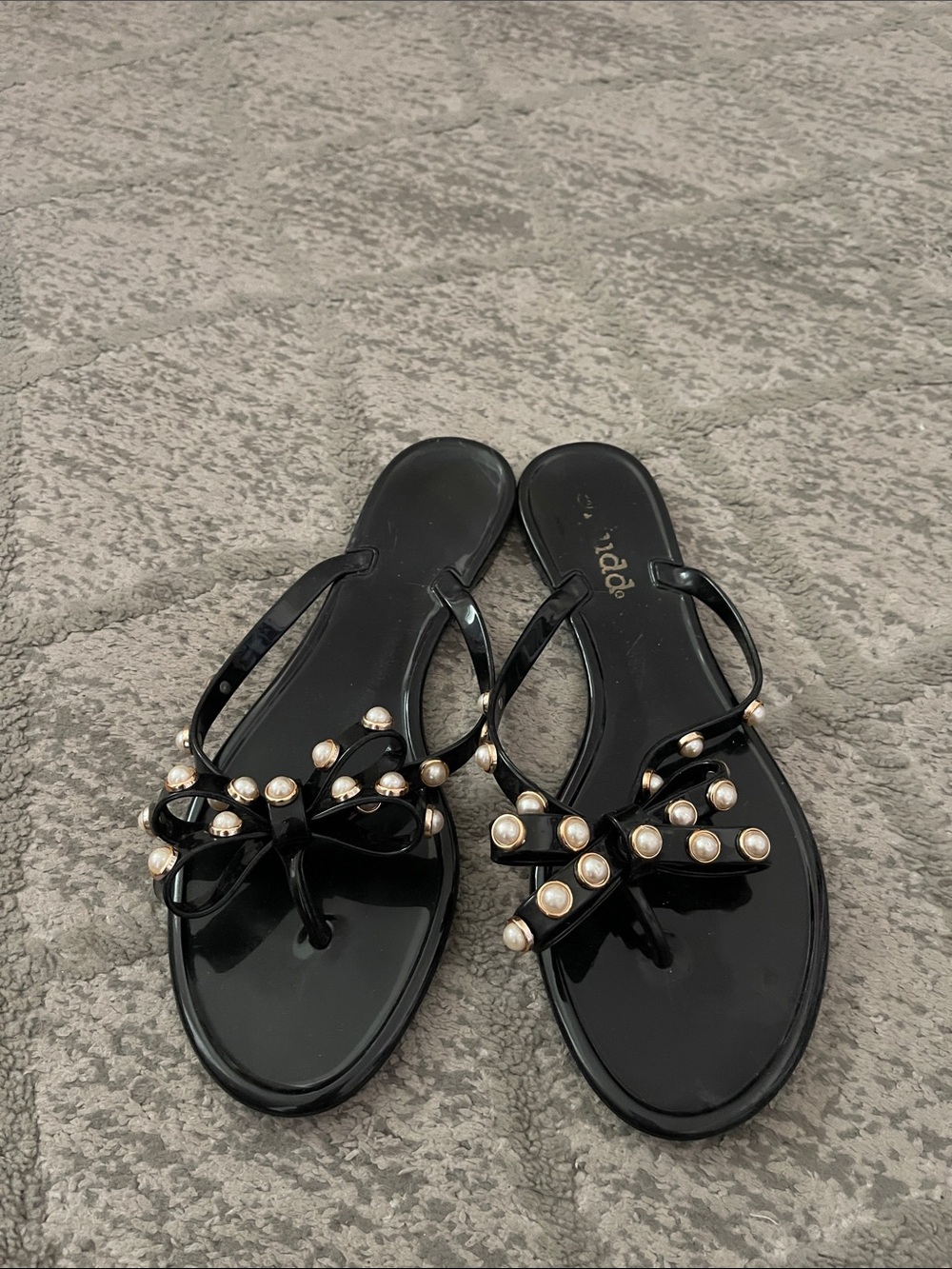 Mudd Black Bow Thong Sandals with Pearl Accents